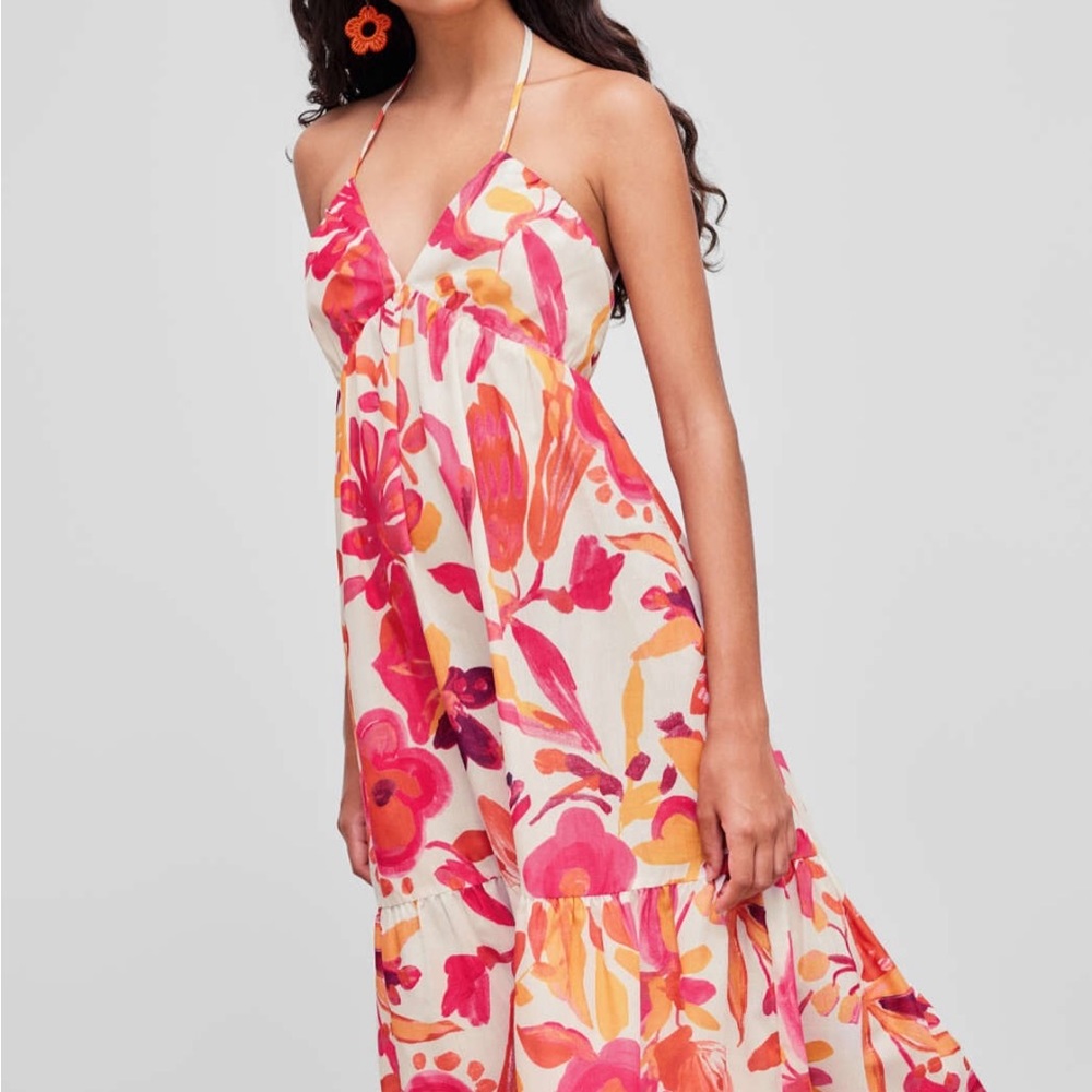Zara Floral Halter Maxi Dress